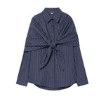 Women Clothing Scarf Collar Shirt Loose Long Sleeve Single