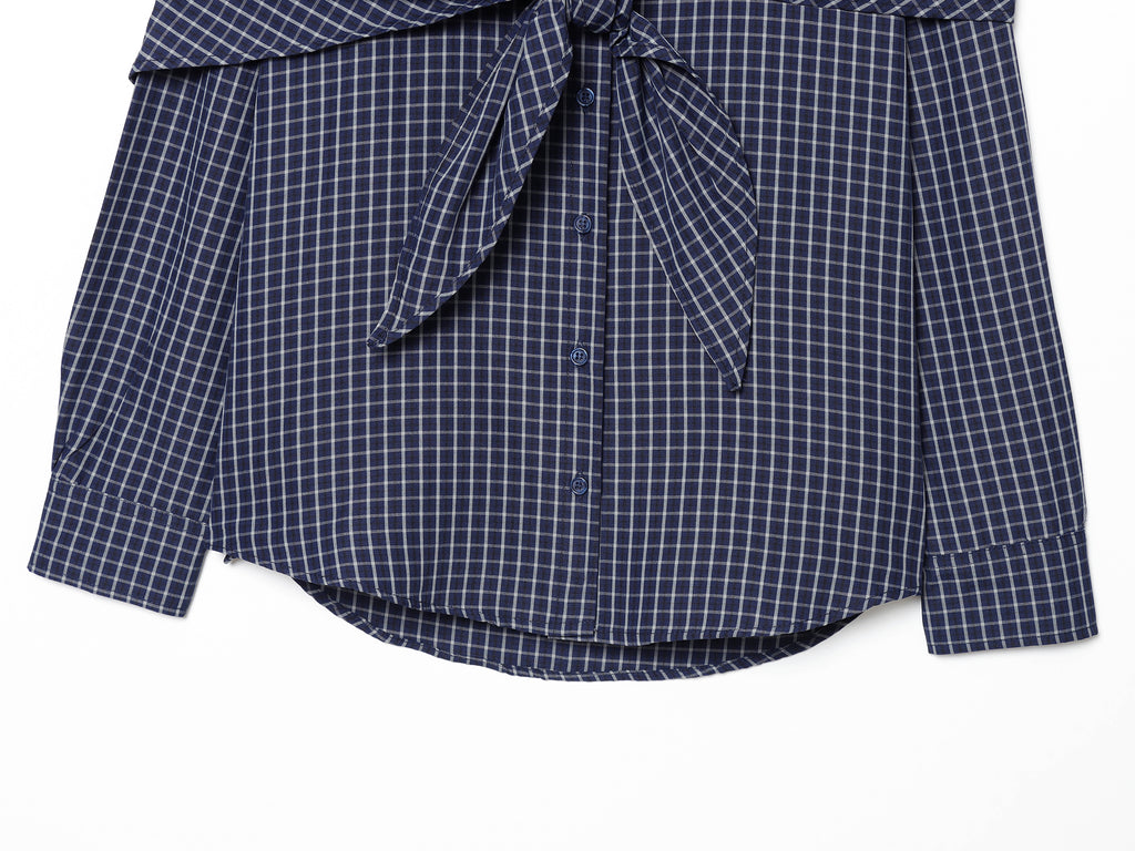 Women Clothing Scarf Collar Shirt Loose Long Sleeve Single