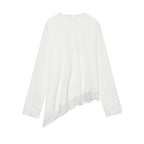 Asym Long Sleeved T shirt round Neck Lace Stitching Tied