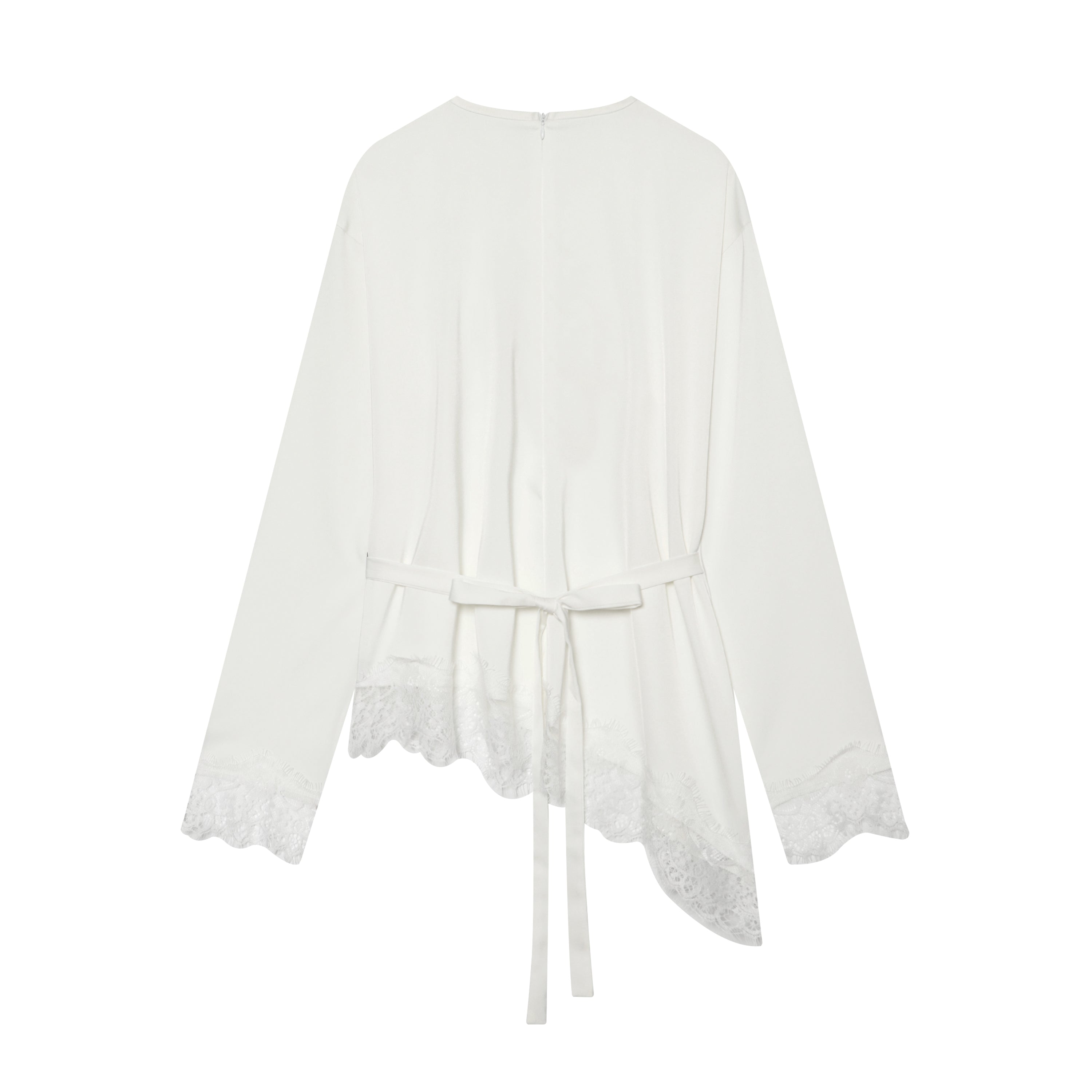 Asym Long Sleeved T shirt round Neck Lace Stitching Tied