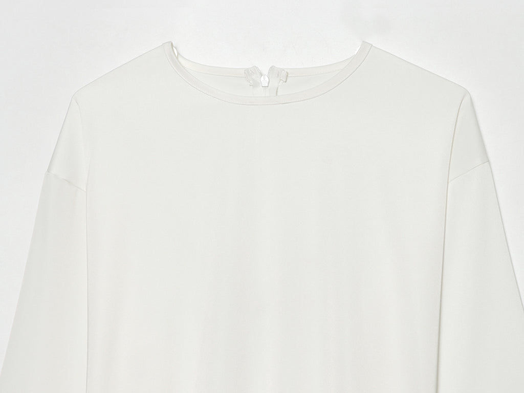 Asym Long Sleeved T shirt round Neck Lace Stitching Tied