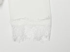 Asym Long Sleeved T shirt round Neck Lace Stitching Tied