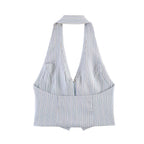 Women Backless Halter Vest Top Mid Waist Mini Striped