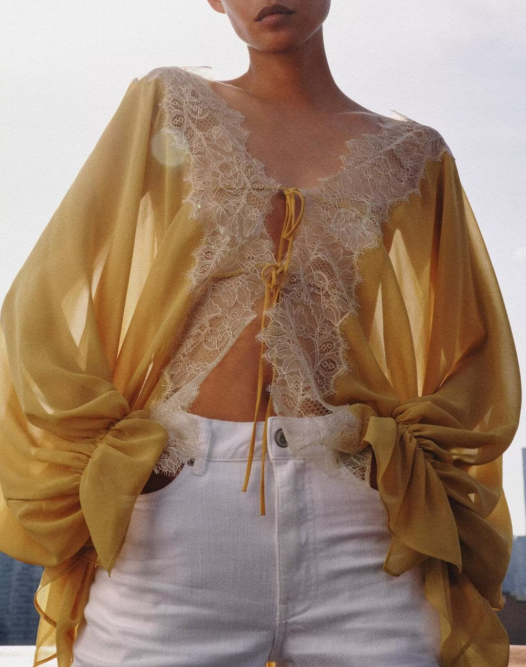 Women Sexy Patchwork Lace Embroidered Shirt