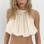 Women Clothing Summer Silk Satin Texture Balloon Halter