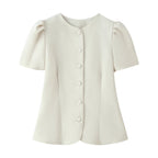 Summer French Advanced Design Decorated Row Button Top