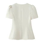 Summer French Advanced Design Decorated Row Button Top