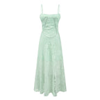 Light green lace midi summer dress with spaghetti straps