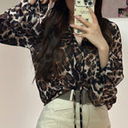 Women Clothing Fashionable Leopard Print Lace up Chiffon