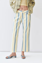 Fashionable All Match Casual Striped Straight Jeans Cropped