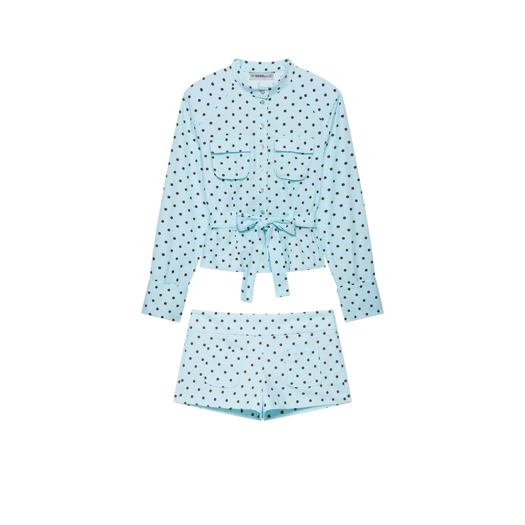 Women Clothing Summer Polka Dot Shacket Shorts Two Piece Sets