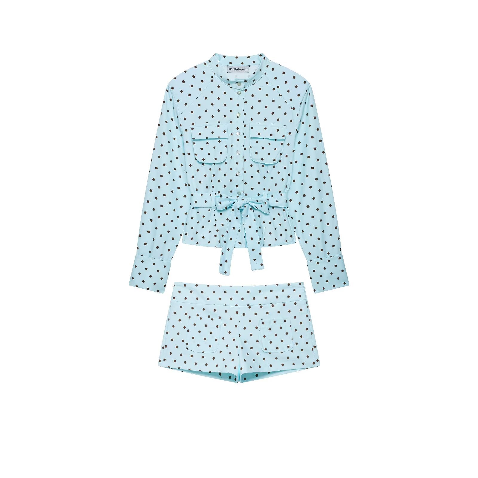 Women Clothing Summer Polka Dot Shacket Shorts Two Piece Sets