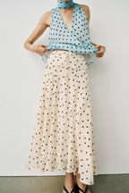 Women Clothing Popular Polka Dot Bow Top Midi Skirt Two
