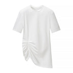 Summer Simple round Neck Side Pleating Drawstring Irregular