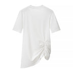 Summer Simple round Neck Side Pleating Drawstring Irregular