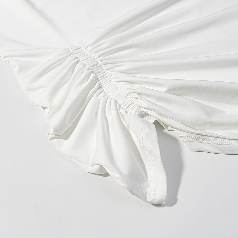 Summer Simple round Neck Side Pleating Drawstring Irregular