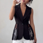 Lace Stitching Sleeveless Blazer Vest Slim Fit A line Coat