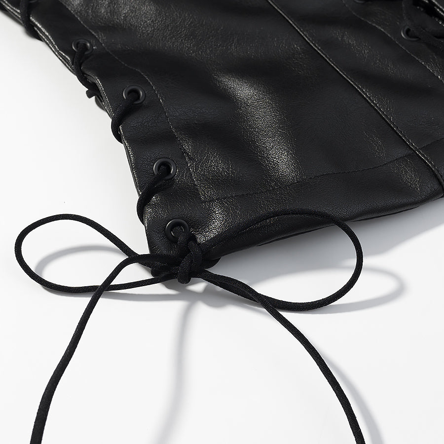 Women Clothing Summer Sexy Slimming Lace up Leather Tube Top