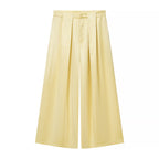 Spring Casual Women Clothing Tied V neck Long Sleeve Blazer Wide Leg Pants Set