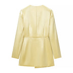 Spring Casual Women Clothing Tied V neck Long Sleeve Blazer Wide Leg Pants Set