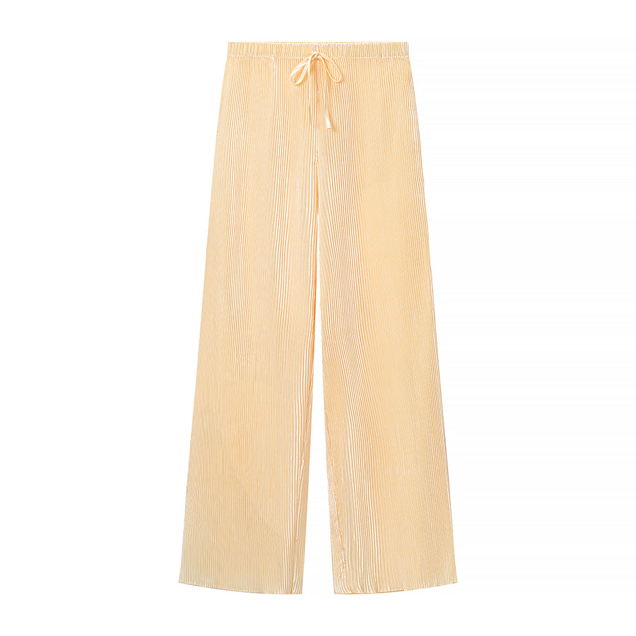 Summer Crumpled SL Halter Vest WL Pants Two Piece Set