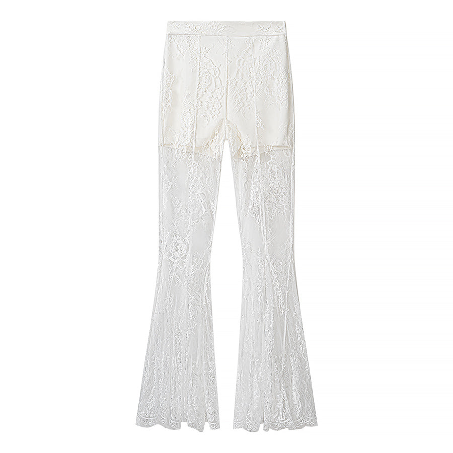 Sweet Spicy Slim Fit Slimming Zipper Splicing Lace Top Pant