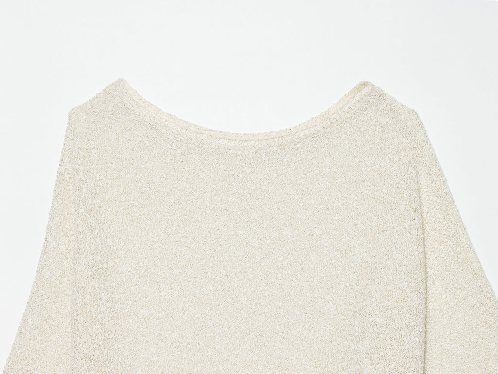 French round Neck Hem Asym Loose Knitted All Matching Top