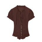 Women Clothing French Sweet Puff Short Sleeve Bow Structure