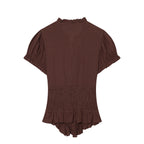 Women Clothing French Sweet Puff Short Sleeve Bow Structure