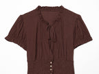 Women Clothing French Sweet Puff Short Sleeve Bow Structure