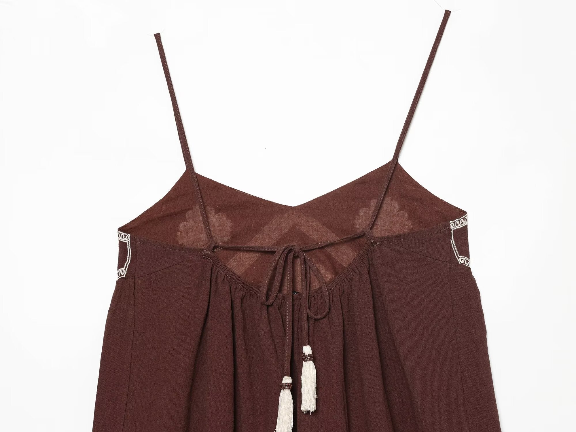 Women Clothing Summer Ethnic Sexy Embroidery Backless Strap