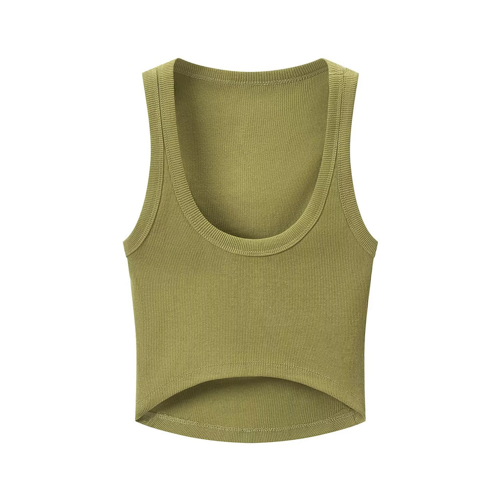 Multi Color Short Vest U Neck Sleeveless Asymmetrical Top