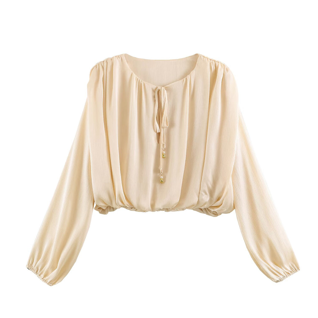 Three Color Balloon Silk Satin Textured Shirt
