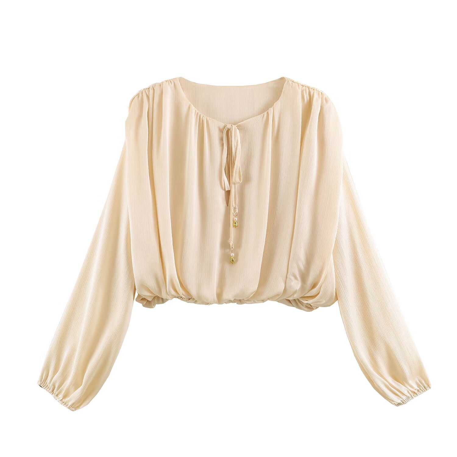 Three Color Balloon Silk Satin Textured Shirt