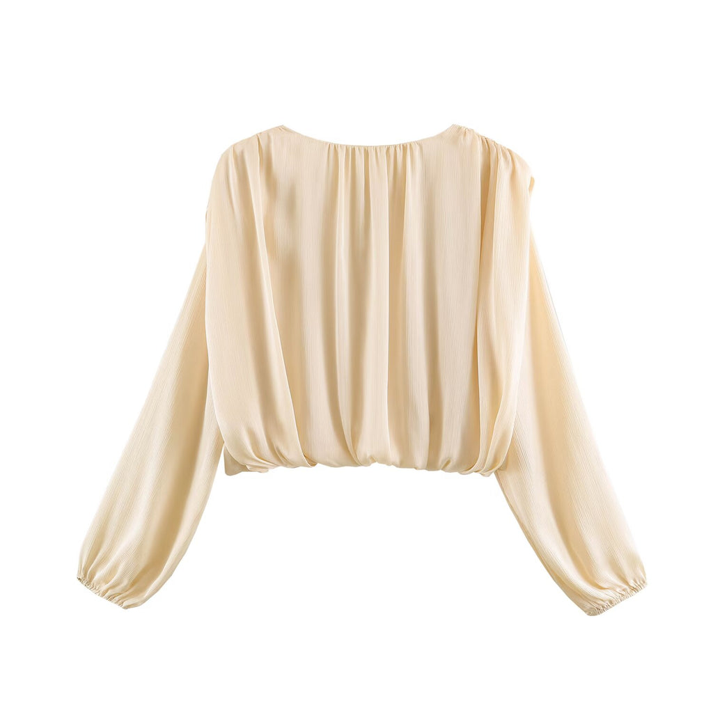 Three Color Balloon Silk Satin Textured Shirt