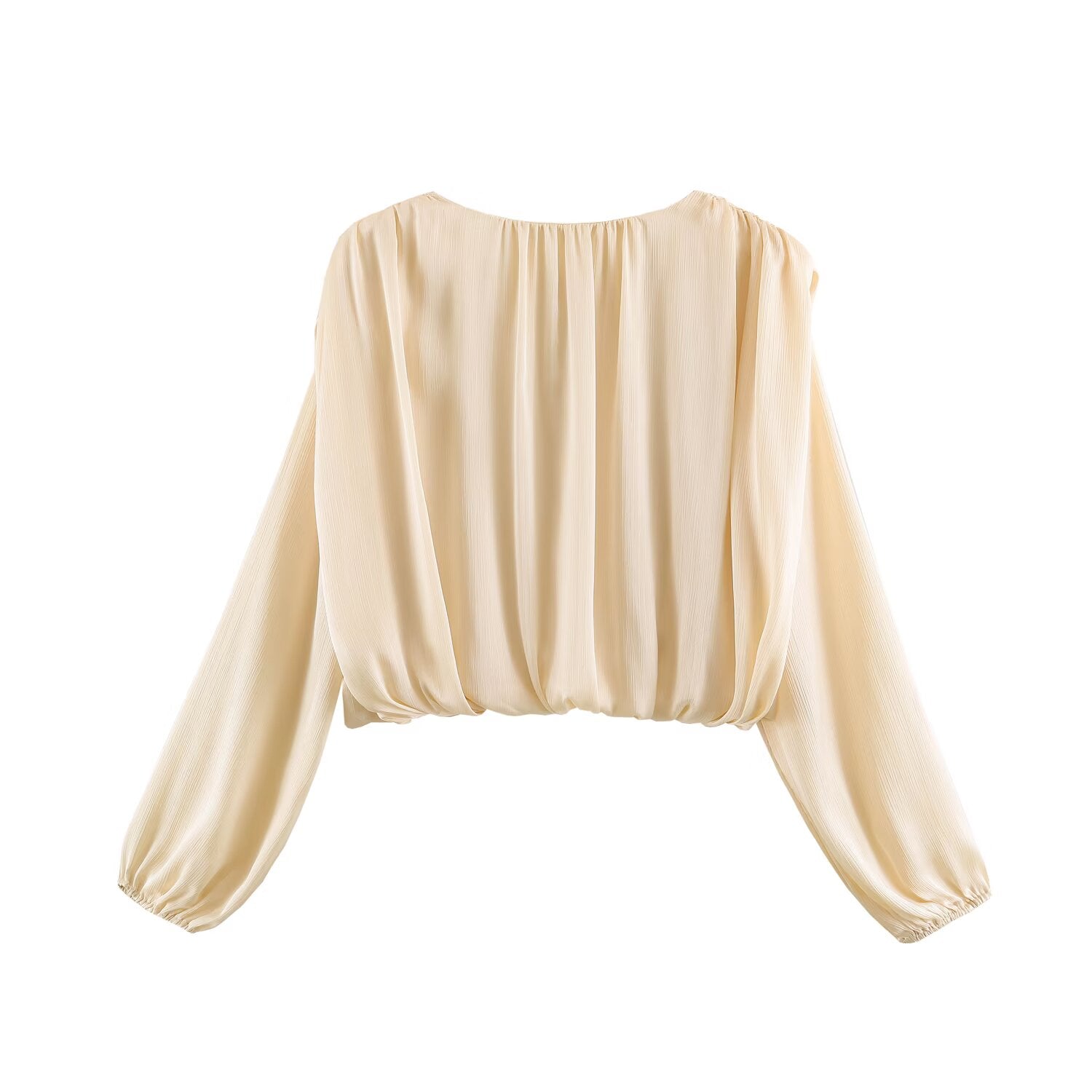 Three Color Balloon Silk Satin Textured Shirt