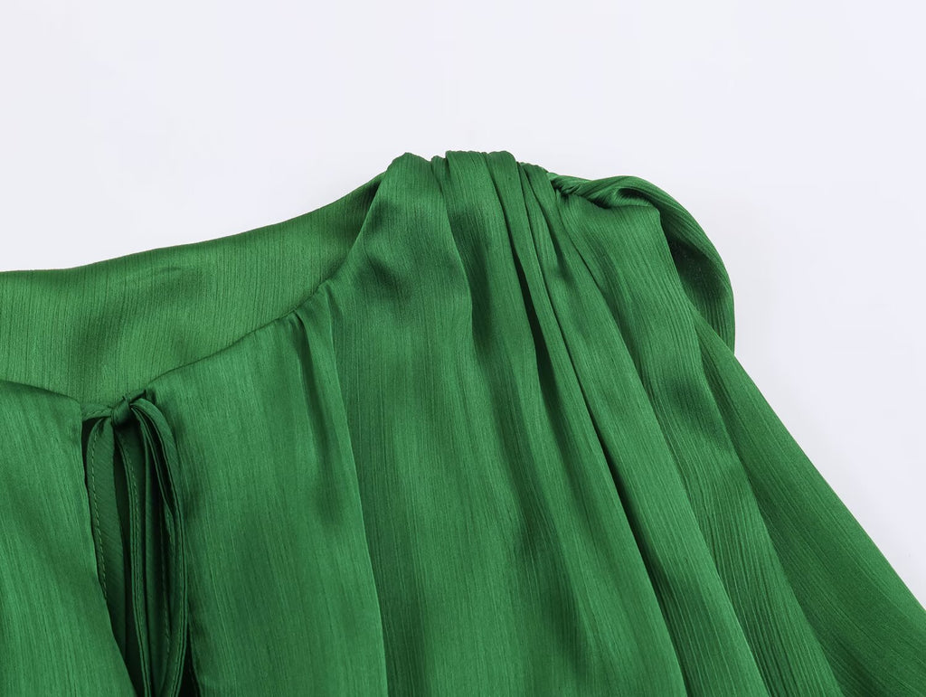 Three Color Balloon Silk Satin Textured Shirt