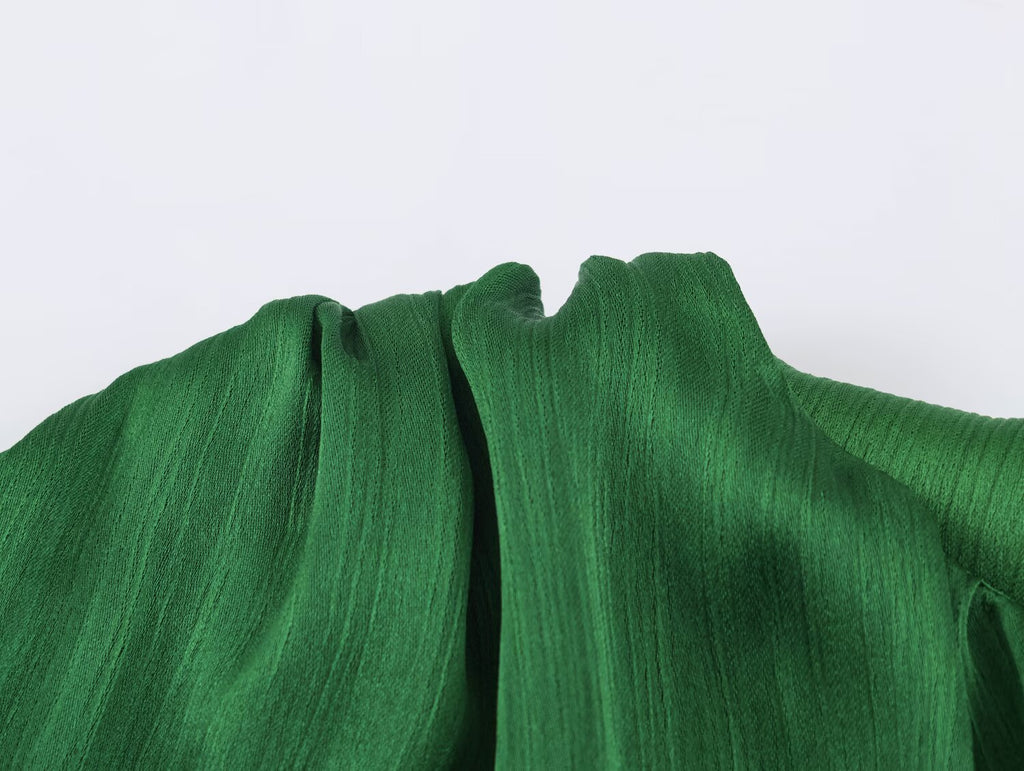 Three Color Balloon Silk Satin Textured Shirt