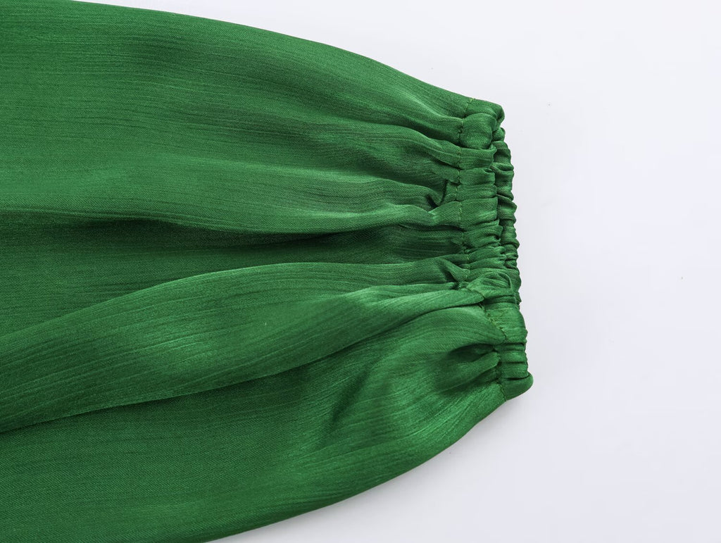 Three Color Balloon Silk Satin Textured Shirt
