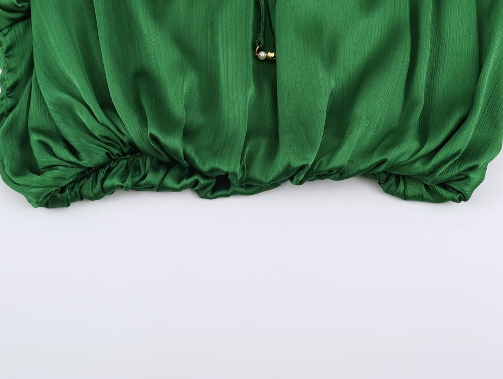 Three Color Balloon Silk Satin Textured Shirt