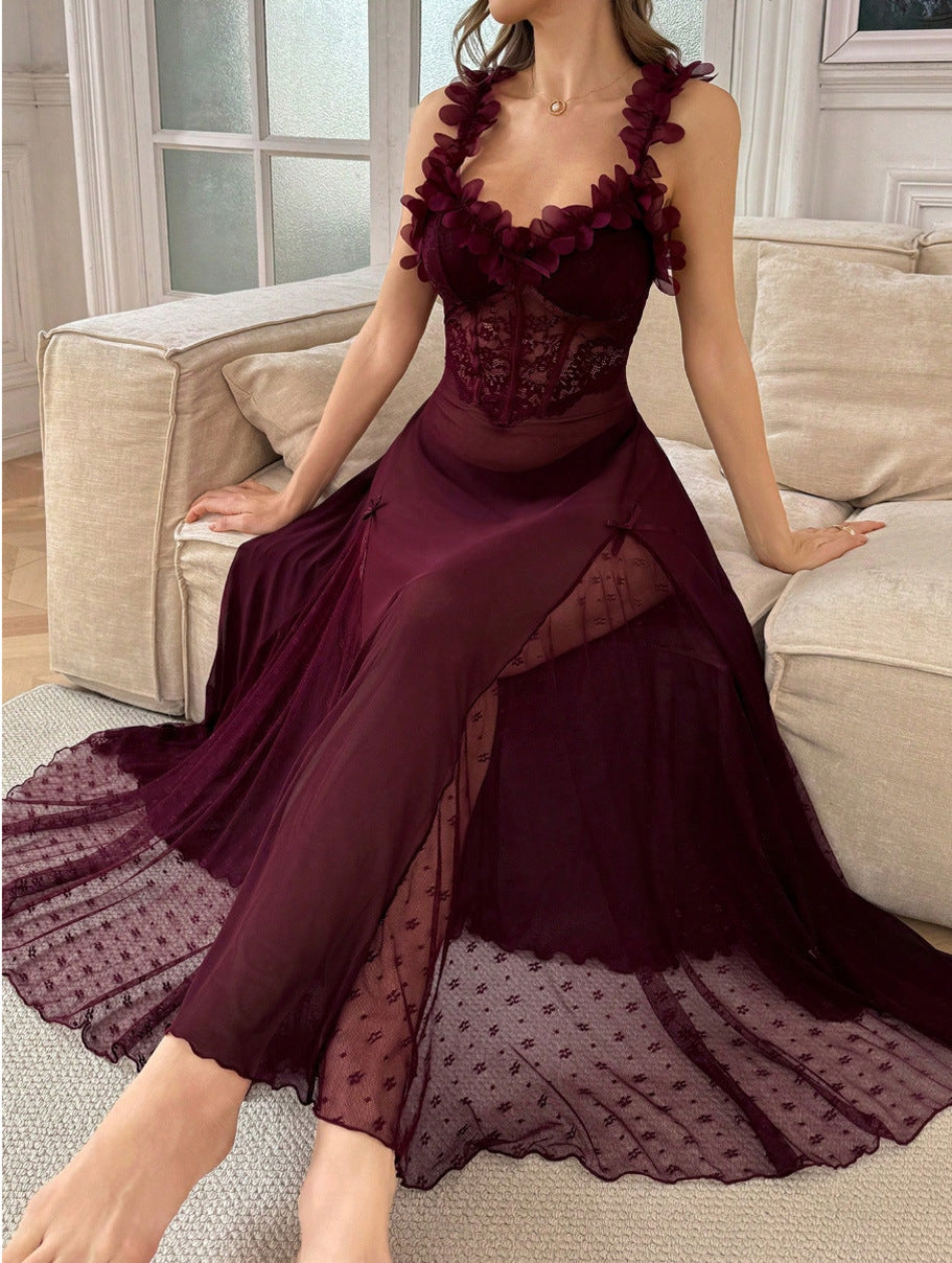 Sequin Three Dimensional Floral See through Dot Mesh Sexy