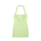 Green gingham square-neck sleeveless sheath dress, front view