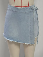 Retro Do the Old Cowboy Short Skirt Side Strap Irregular Asymmetric Raw Hem Culottes