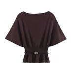 Women Clothing Fall Tight Waist Hem with Belt Knitted T