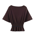 Women Clothing Fall Tight Waist Hem with Belt Knitted T