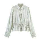 Light Thin Loose All Match Satin Collared Metal with Belt