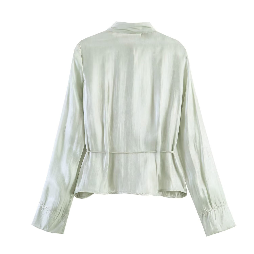 Light Thin Loose All Match Satin Collared Metal with Belt