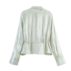 Light Thin Loose All Match Satin Collared Metal with Belt