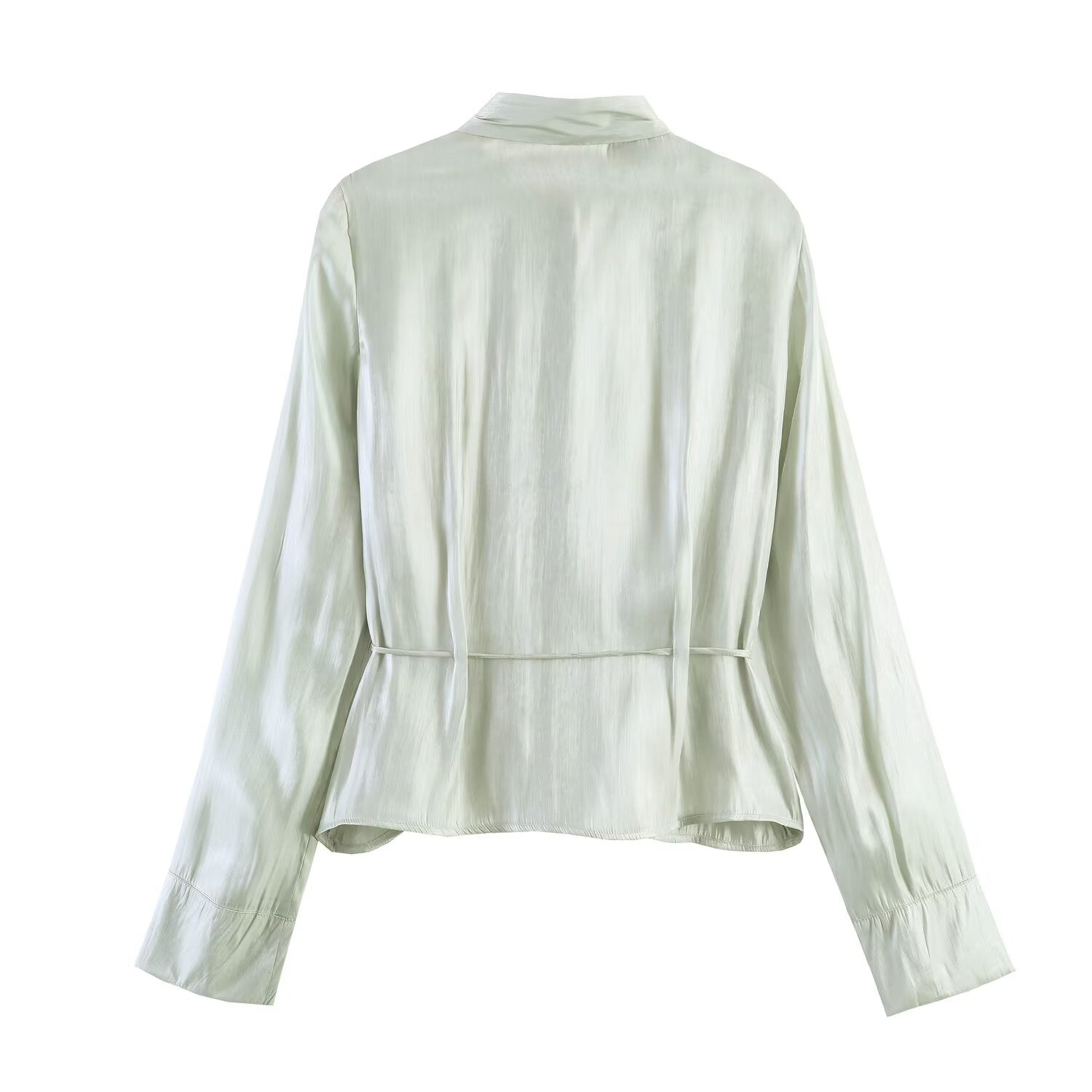 Light Thin Loose All Match Satin Collared Metal with Belt