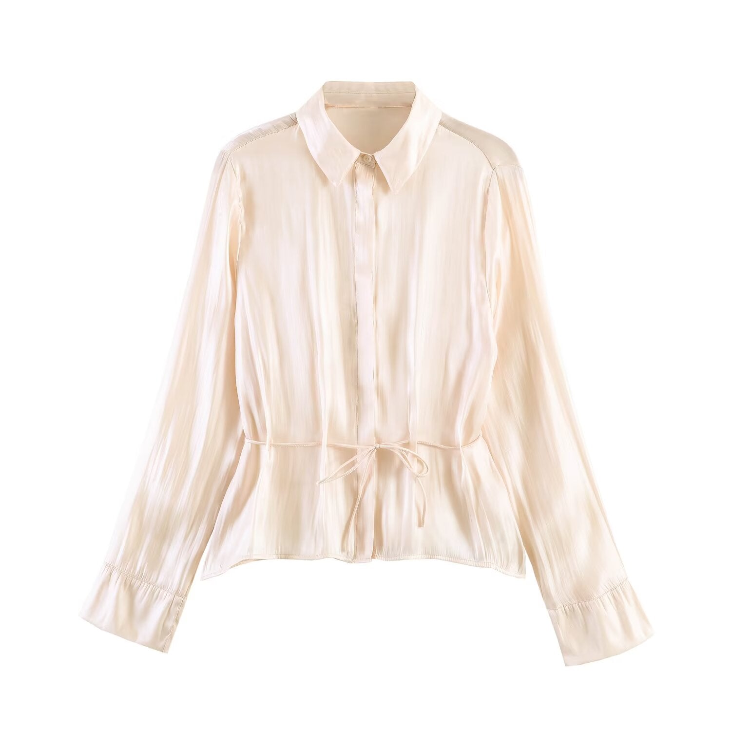 Light Thin Loose All Match Satin Collared Metal with Belt